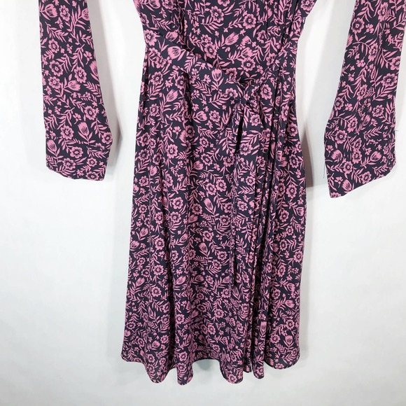 Nanette Lepore Size 6 Dress Pink Black Floral Knee Length Tie Waist Pintuck 1361 - Picture 8 of 9